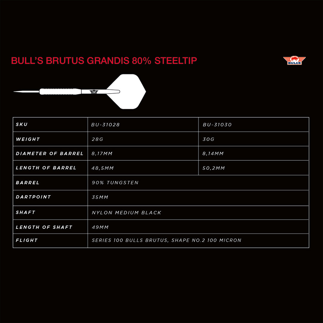 Bull's NL Brutus Grandis 80% Tungsten Steel Tip Darts