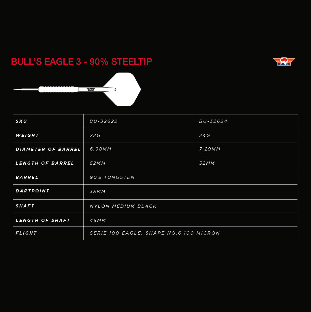 Bull's NL Eagle 3 90% Tungsten Steel Tip Darts