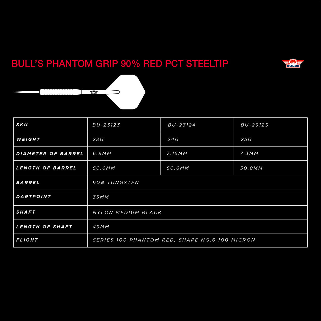 Bull's NL Phantom Grip 90% Tungsten Steel Tip Darts