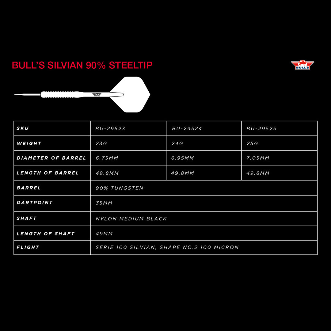 Bull's NL Silvian 90% Tungsten Steel Tip Darts