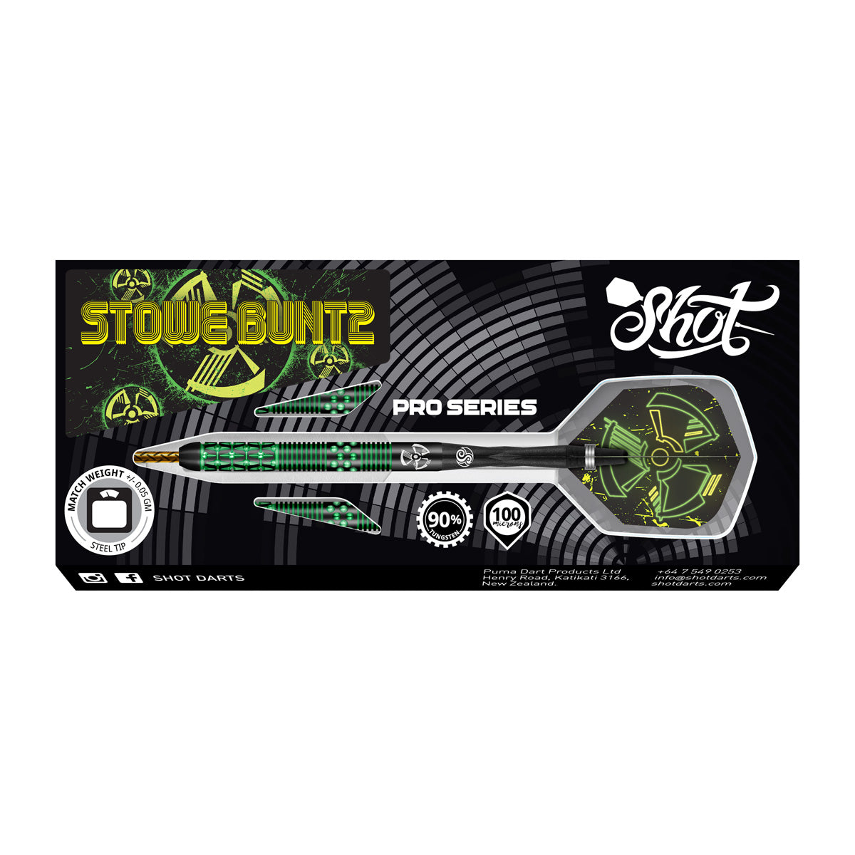 Shot Pro Series Stowe Buntz 2.0 Black 90% Tungsten Steel Tip Darts