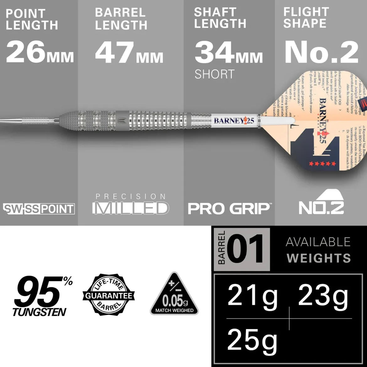 Target Darts Barney 25 95% Tungsten Steel Tip Darts