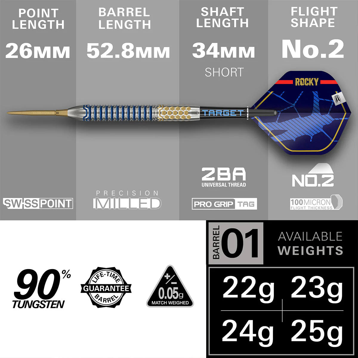 Target Darts Josh Rock Gen 1 90% Tungsten SP Steel Tip Darts