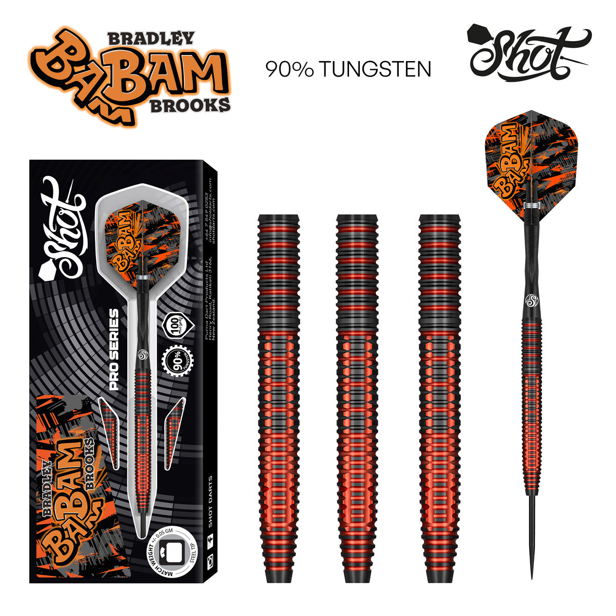 Shot Pro Series Bradley Brooks 90% Tungsten Steel Tip Darts