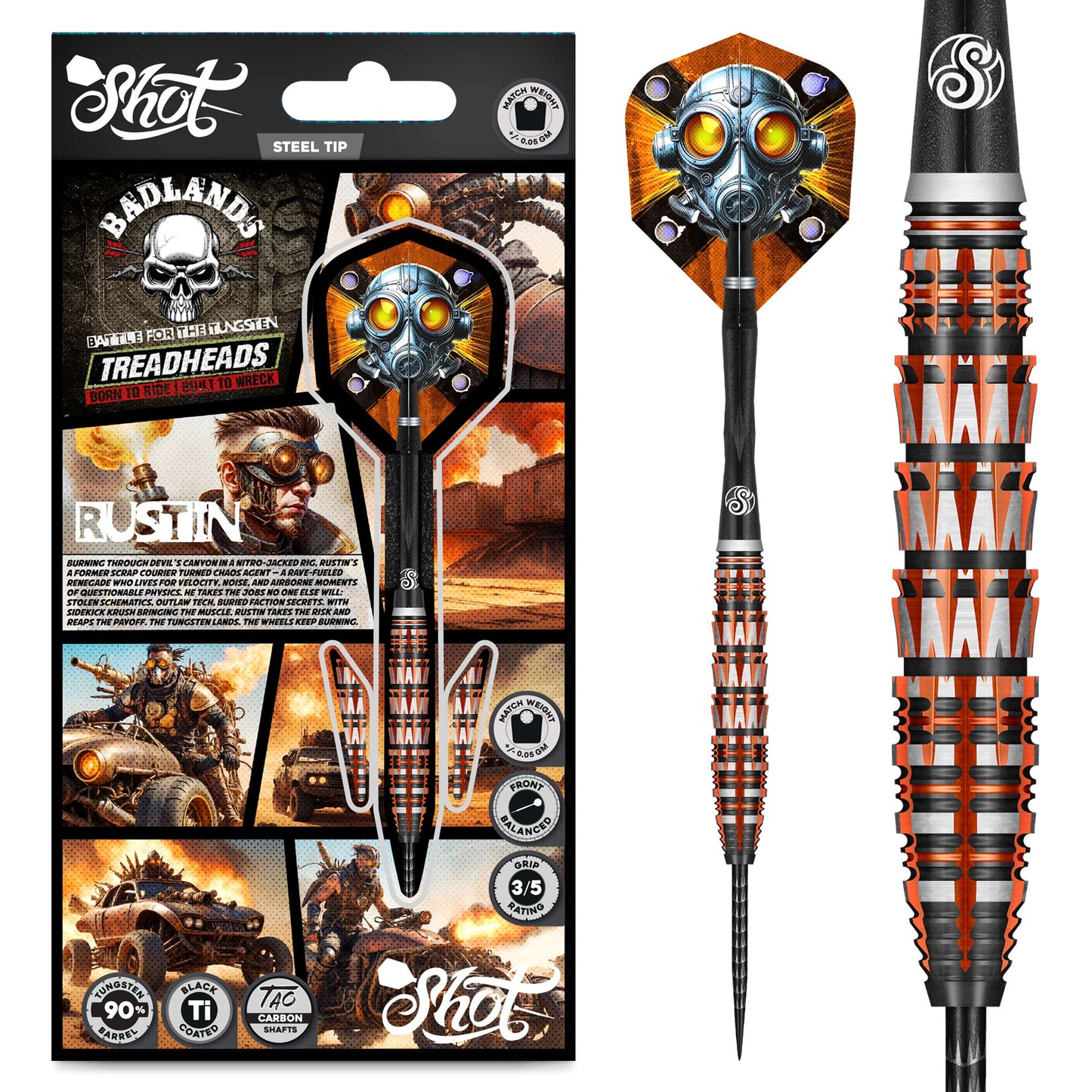 Shot Darts Badlands Rustin Steel Tip Darts 90% Tungsten