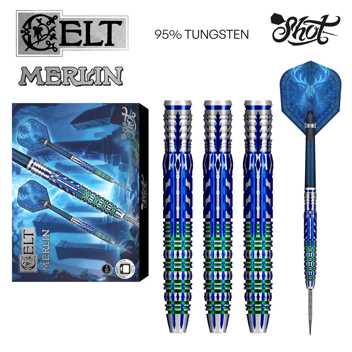 Shot Darts Celt Merlin Steel Tip Darts 95% Tungsten