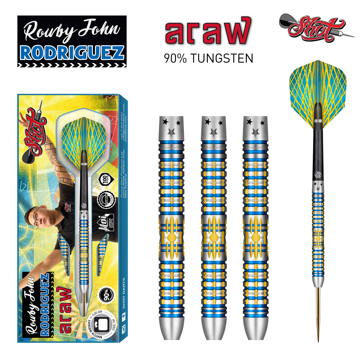 Shot Rowby-John Rodriguez Araw 90% Tungsten Steel Tip Darts