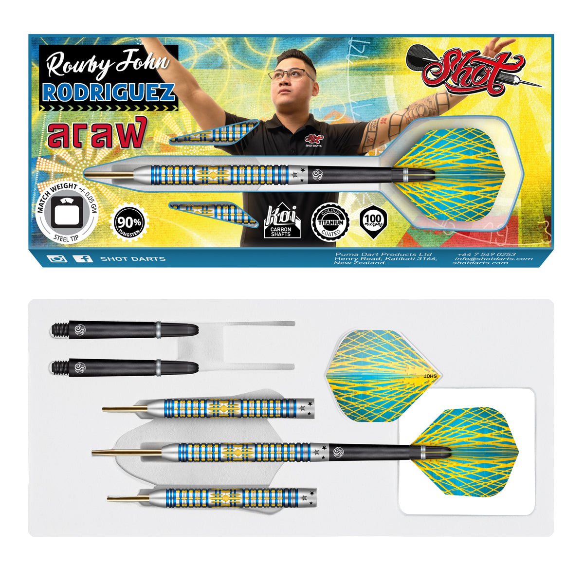 Shot Rowby-John Rodriguez Araw 90% Tungsten Steel Tip Darts