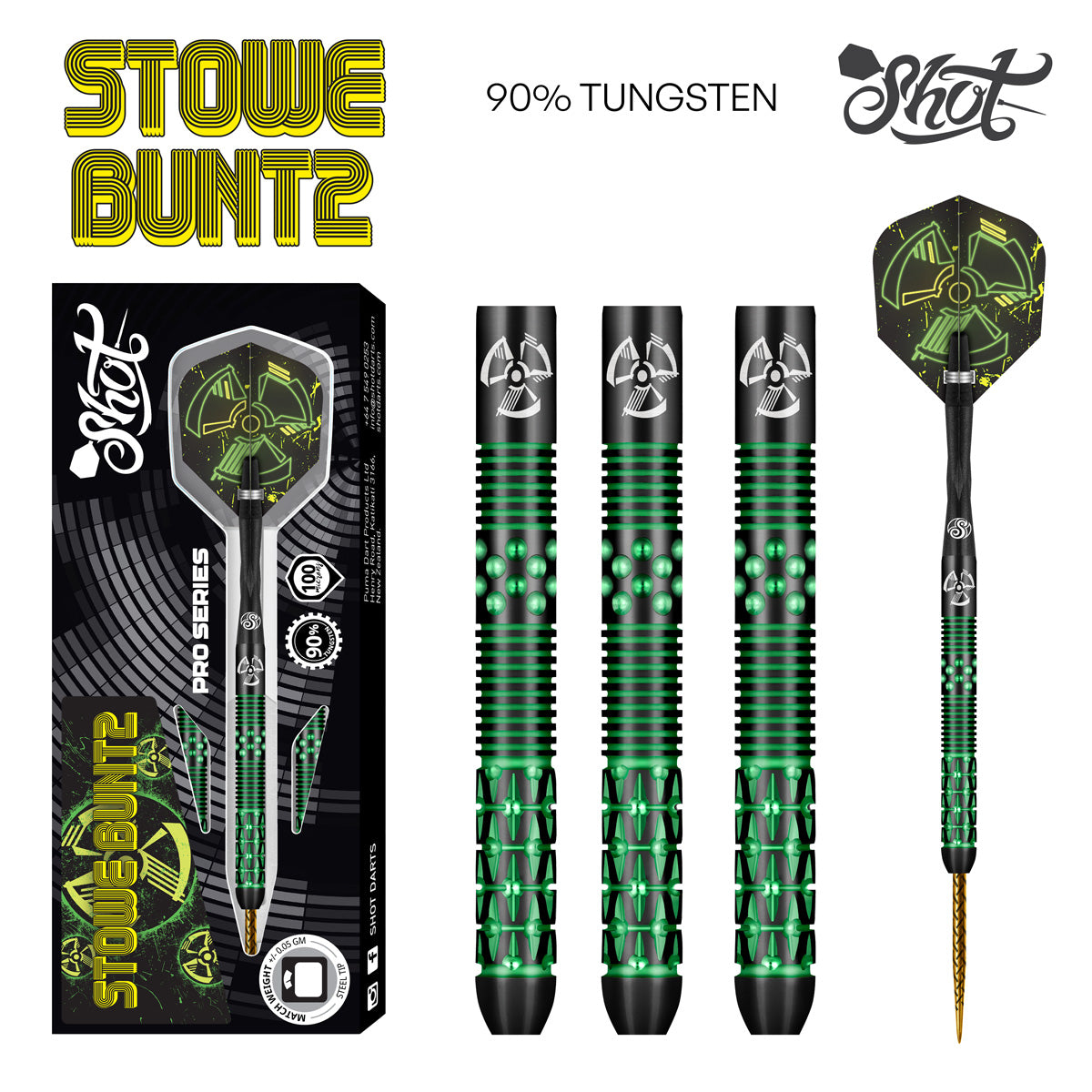 Shot Pro Series Stowe Buntz 2.0 Black 90% Tungsten Steel Tip Darts