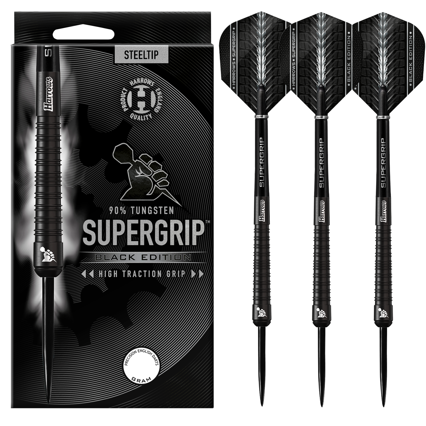 Harrows Supergrip Black 90% Tungsten Steel Tip Darts